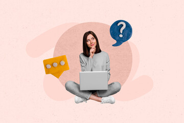 Creative 3d photo artwork graphics collage painting of dreamy lady thinking typing email modern...