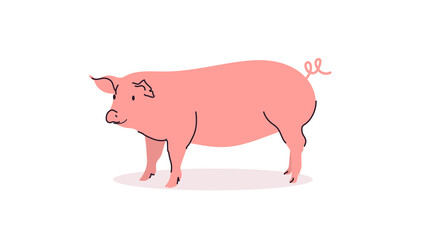 Cute pig and funny cartoon animal concept flat illustration.	
