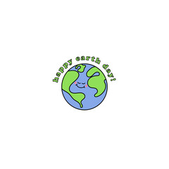 happy earth day drawing of globe with smiling face isolated on a transparent background