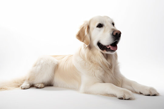 White golden retriever dog isolated on white background. Generative AI