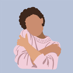 Woman hugging herself with hearts on white background. Self care concept, love yourself.