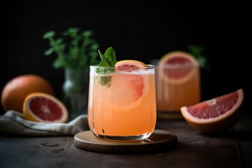 close up spring and summer drink, glass of infused water of ginger grapefruit juice, Fizz Mocktail,  Generative Ai