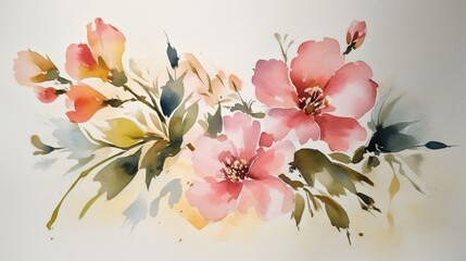 Fototapeta na wymiar Delicate Watercolor Flowers Painting