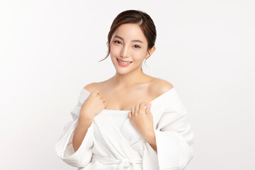 Beautiful young asian woman with clean fresh skin on white background, Face care, Facial treatment, Cosmetology, beauty and spa, Asian women portrait.