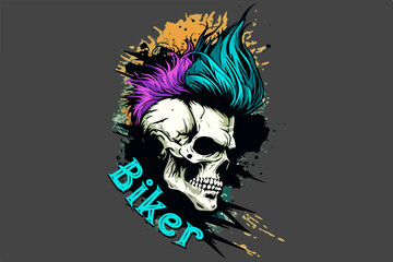 punk rock skull with colorfull hair