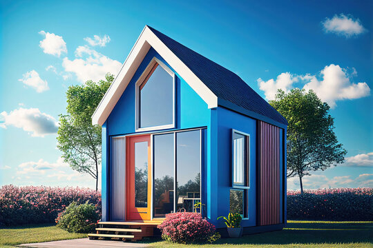 Cute tiny house building in garden as exterior design concept illustration (Generative AI)