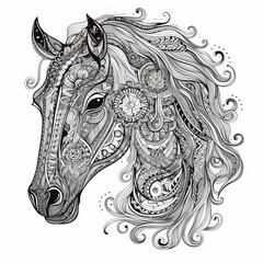 Pony in mandala style. Illustration AI Generative