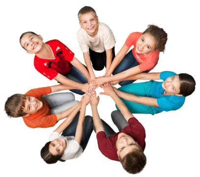 Portrait of Children Sitting Down in Circle Holding Hands