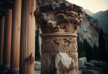 Delphi, Greece ancient marble column. Generative AI - obrazy, fototapety, plakaty