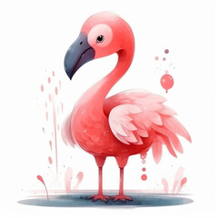 Pink watercolor flamingo. Illustration AI Generative.