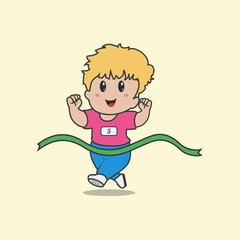 Boy runs in marathon race and wins. Healthy sport content.