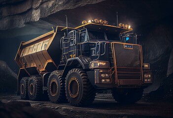 mining truck in a coal mine loading coal. Generative AI