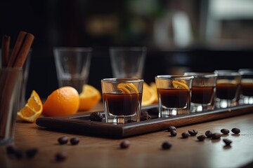 close up hot spice herbal aroma coffee with orange citrus peel, Generative Ai