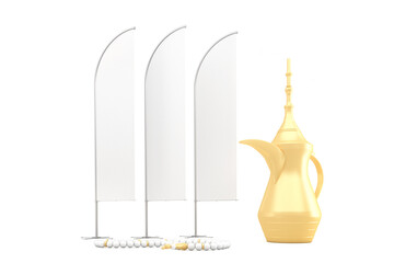 Eid Flags and Coffee Left Side In White Background