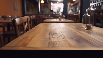 Fototapeta na wymiar Empty wooden table in pub. Illustration AI Generative.