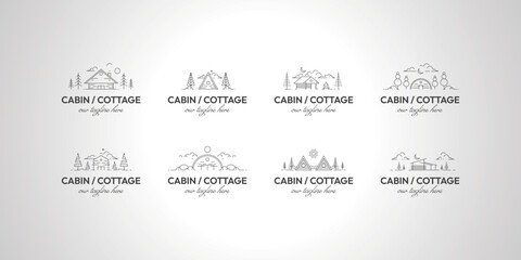 set of bundle cabin or cottage logo line art vector design illustration