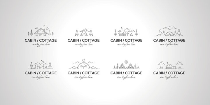 set of bundle cabin or cottage logo line art vector design illustration
