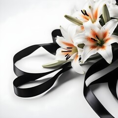 black ribbon with white lillies funeral theme