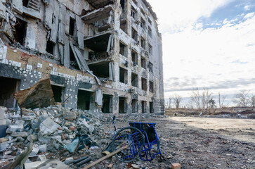 destroyed and burned houses in the city Russia Ukraine war