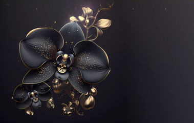 Fototapeta premium Black orchid flower. Luxur orchid on a dark background. Generative AI