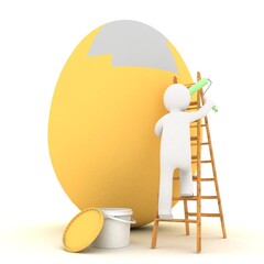 man paints an egg for easter