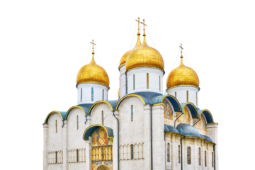 The Assumption Cathedral in Moscow is located on the territory of the Kremlin, built in the 15th century - Kremlin, Moscow, Russia in June 2019, isolated on a white background