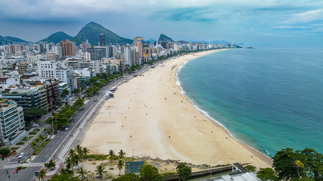 Aerial of Leblon beach, Rio de Janeiro, Brazil