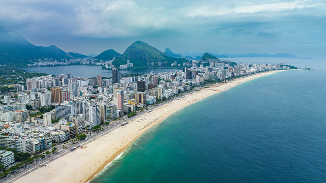 Aerial of Leblon beach, Rio de Janeiro, Brazil