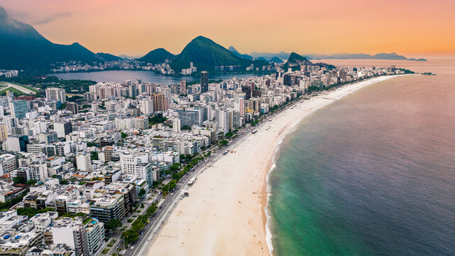 Aerial of Leblon beach, Rio de Janeiro, Brazil