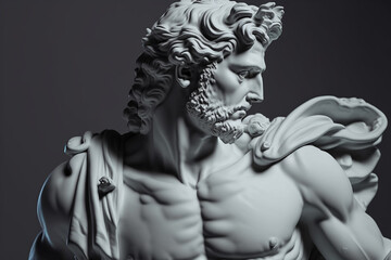 A statue of a roman man with a beard.