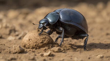 dung beetle feeding on dung Generative AI - obrazy, fototapety, plakaty
