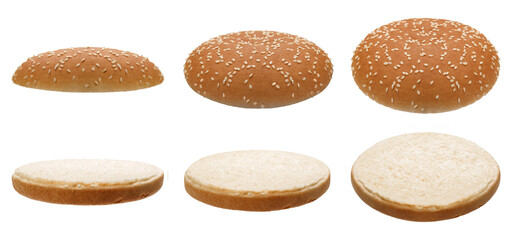 Bułka do hamburgera izolowana na białym tle. Kolekcja. - obrazy, fototapety, plakaty
