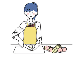 料理をする女子高校生