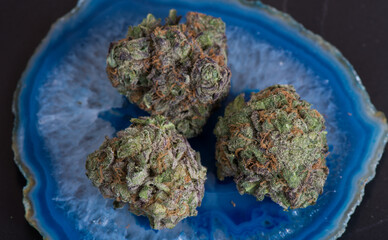 Nature's Palette: Cannabis Bloom on Blue Agate