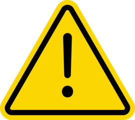 Warning triangle icon. Yellow caution warn in png. Warning sign with exclamation mark. Alert warn in triangle. Road sign alert.