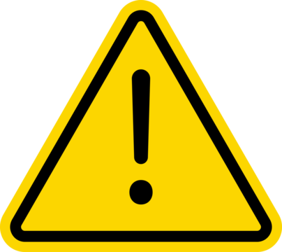 Warning triangle icon. Yellow caution warn in png. Warning sign with exclamation mark. Alert warn in triangle. Road sign alert.