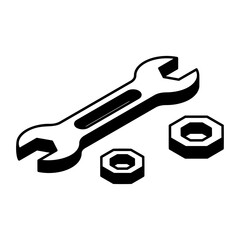 Open End Wrench with pair of bolts Concept Vector Icon isometric Design, Motor Vehicle Service and automobile repair shop Symbol, Lorry spare parts Sign,  automotive technician equipment 
