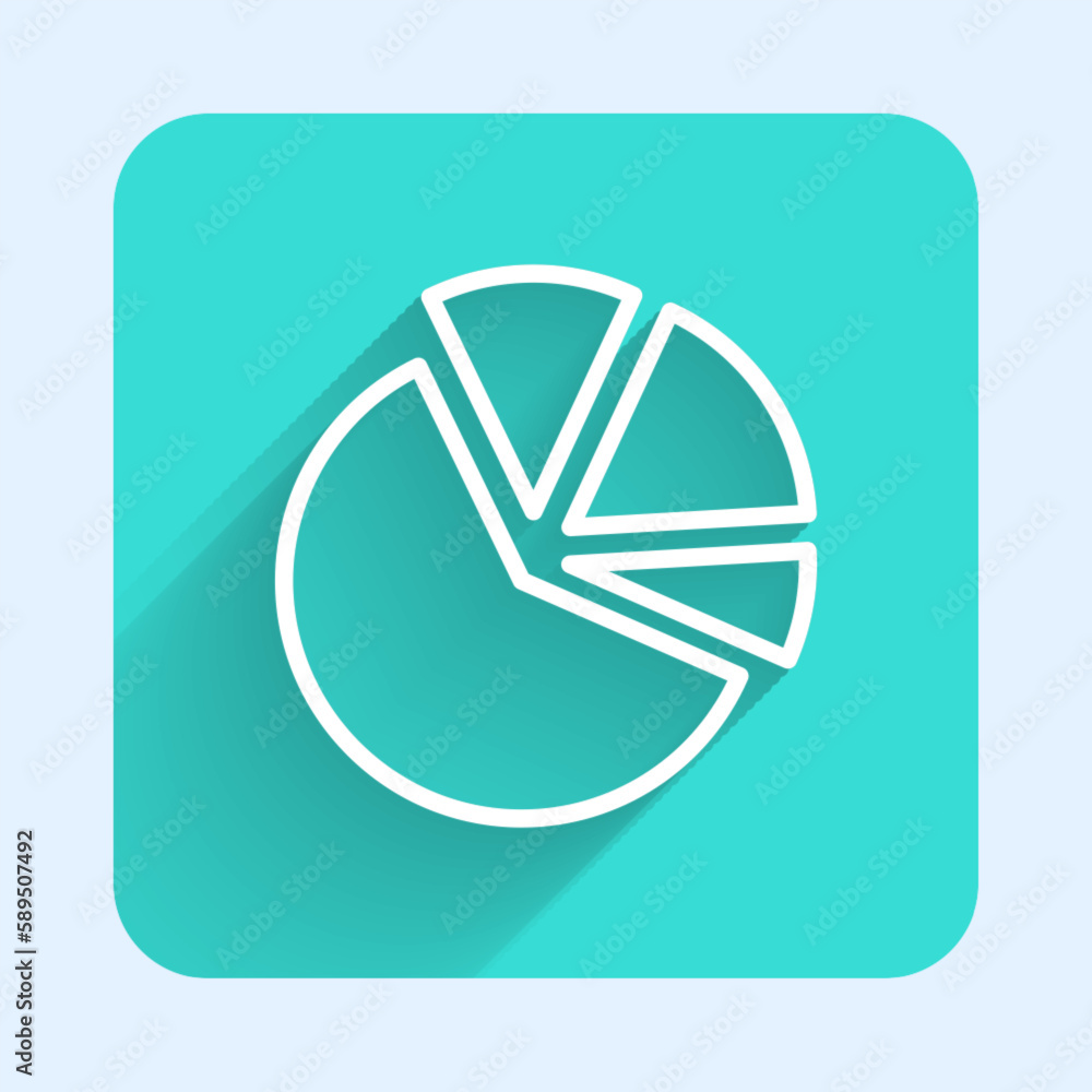 Poster white line pie chart infographic icon isolated with long shadow background. diagram chart sign. gree