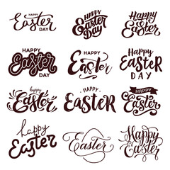 Happy Easter black linear lettering. Hand drawn vector elegant modern calligraphy. Design for holiday greeting card and invitation of the happy Easter day. Greeting card, poster text template. 