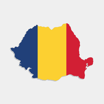 recommend clip art: romania map with flag on gray background
