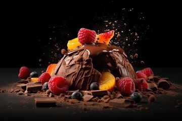 Delicioso Postre a base de chocolate y frutos - Generative Ai