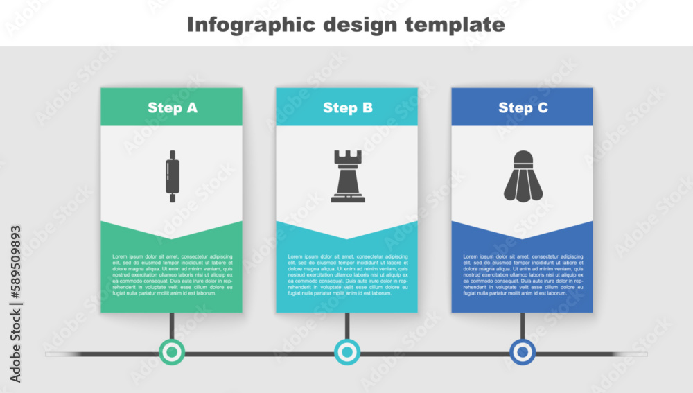 Wall mural Set Rolling pin, Business strategy and Badminton shuttlecock. Business infographic template. Vector