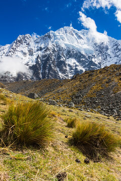 Snow-covered Peruvian mountains as seen from Salkantay trek, The Andes, Cusco, Peru