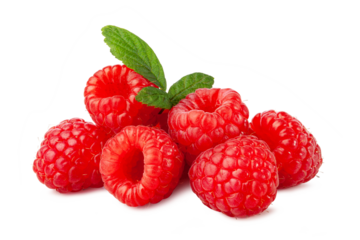 fresh raspberries with leaf isolated on white background.