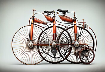 Motor Triplet Bicycle. Illustration of the 19th century. White background. Generative AI
