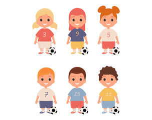 cartoon football team. players in sports uniforms with a ball. Children football team. vector illustration