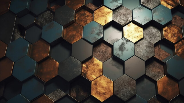 Hexagonal abstract metal concept wallpaper background Generative AI © Wagner