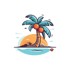 Fototapeta na wymiar tcoconut tree on the beach vector logo
