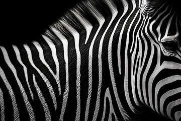 Fototapeta na wymiar closeup of a zebra isolated on black background. Generative AI
