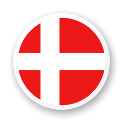 Obraz premium Flag of Denmark flat icon. Round vector element with shadow underneath. Best for mobile apps, UI and web design.